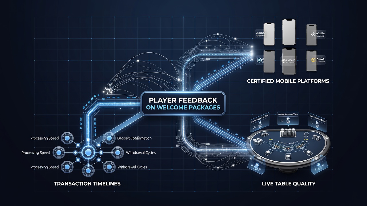 Grafik zeigt Muster in Spielerfeedback zu Willkommenspaketen auf mobilen Casino-Plattformen mit Fokus auf Transaktionszeiten und Live-Tischbewertungen
