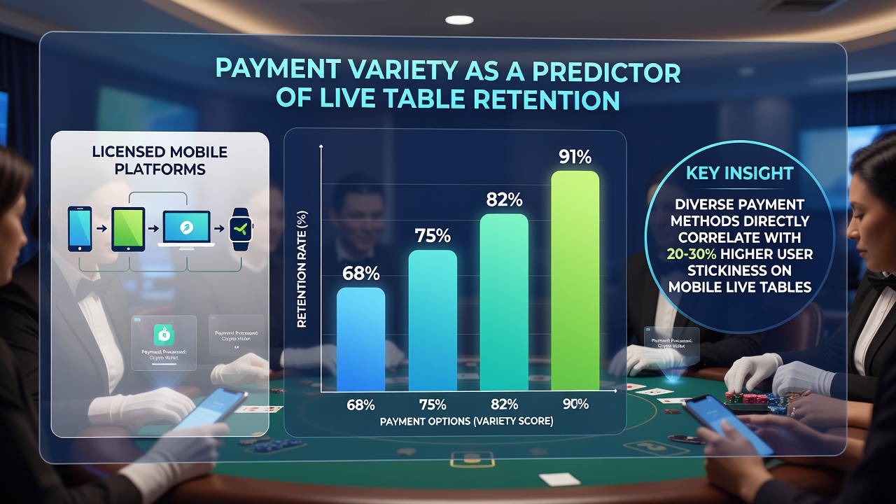 Statistische Darstellung der Retention-Raten bei verschiedenen Zahlungsoptionen auf mobilen Live-Casino-Plattformen