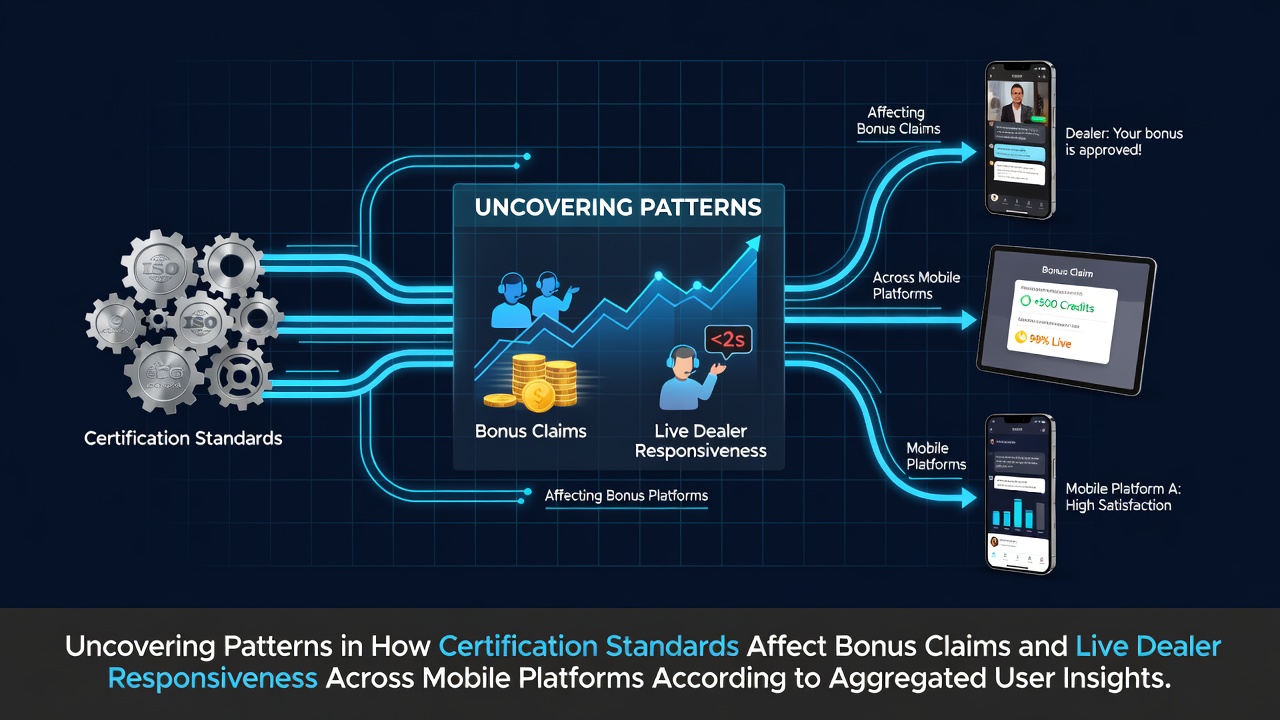 Grafik mit Diagrammen zu Zertifizierungsstandards und mobilen Casino-Nutzerdaten aus aggregierten Insights